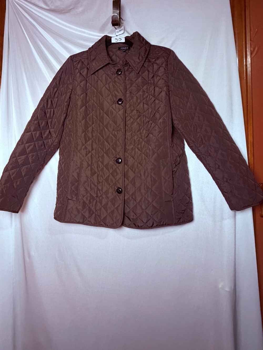 Jones New York Brown Quilted Jacket Size M Missing Button CLW33E